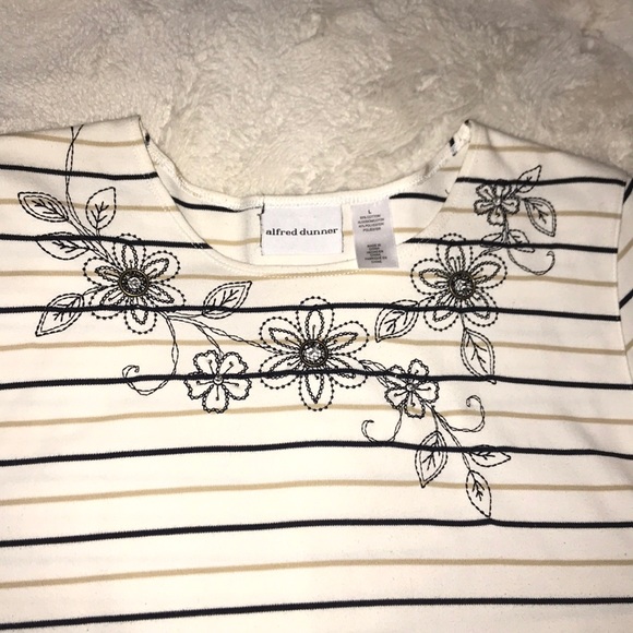 Alfred Dunner Striped 3/4 Sleeve Striped Top - Picture 3 of 5